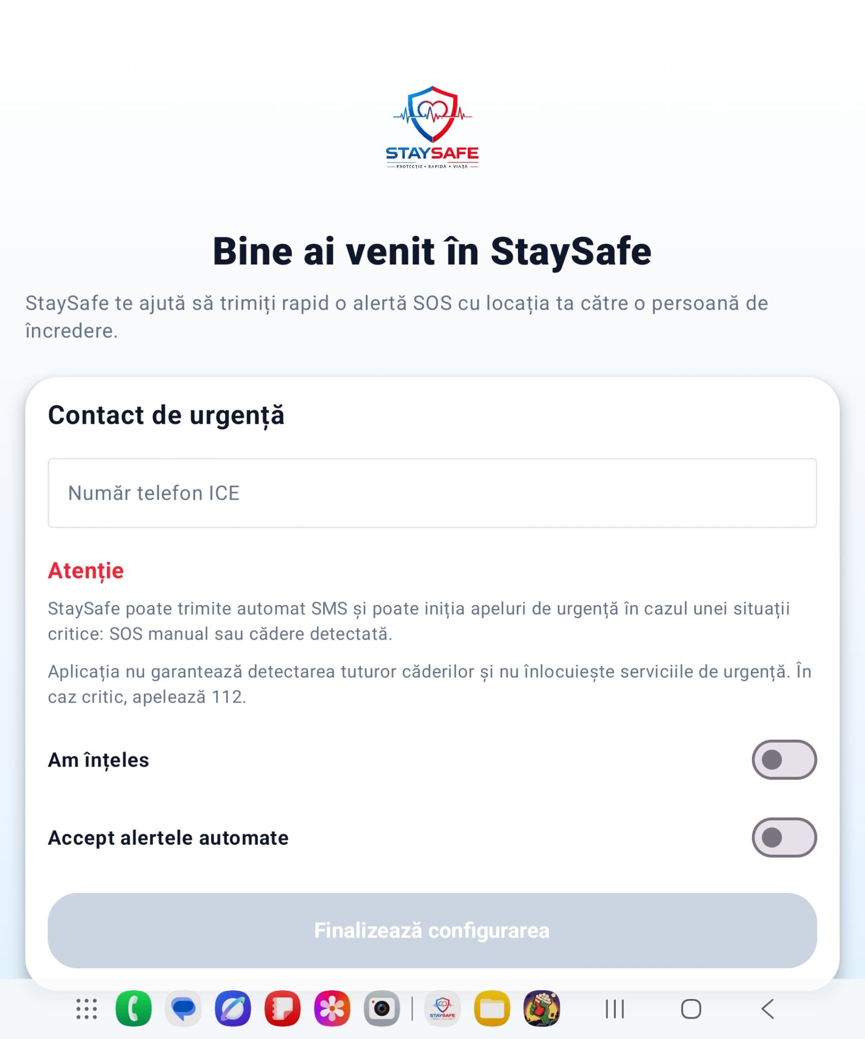 StaySafe - configurare inițială